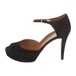 Gucci Black Suede Peep-Toe Ankle Strap High Heels